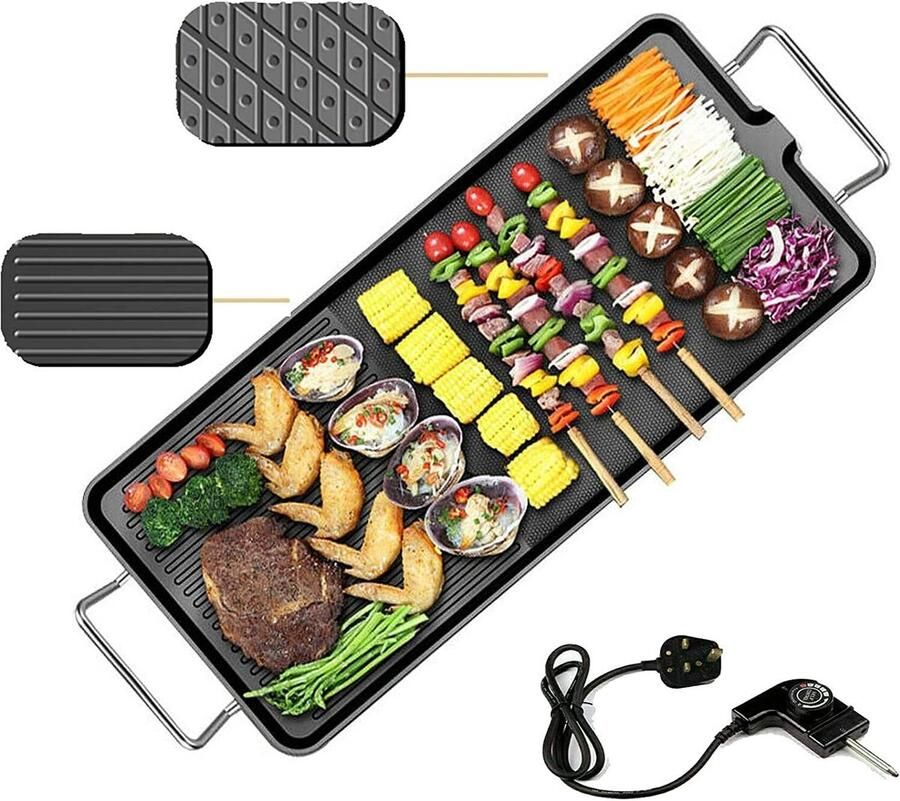 MAGICFOX Elektrische Grillplaat 1350W-Antiaanbaklaag-Gemengd Bakoppervlak- Verstelbare thermostaat-48×28 cm