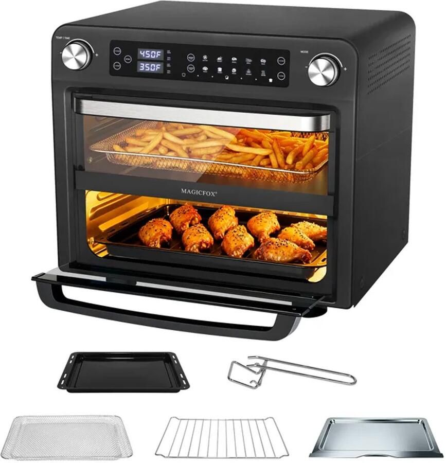 MAGICFOX Elektrische Oven -36L- XXL Airfryer Oven-Dubbele Lade -1800Watt LED Display- 10 verschillende programma's-Vrijstaande ovens-Zwart