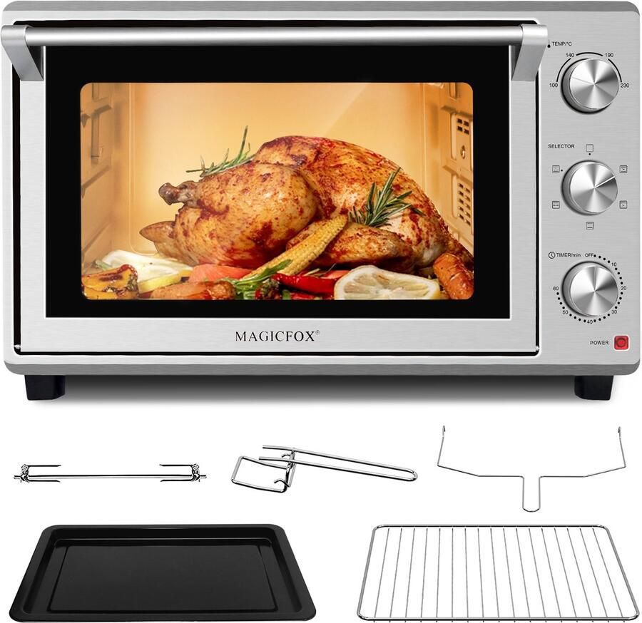 MAGICFOX Elektrische Oven-46 Liter-Draaispit-Dubbelwandige deur-6 standen-Vrijstaande ovens