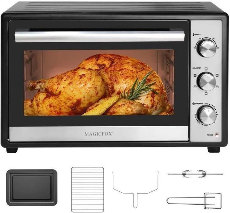 MAGICFOX Elektrische Oven -66L-6 Hetelucht kookstanden-Vrijstaande ovens-Instelbare Temperatuur-Automatische Uitschakeling- Zwart