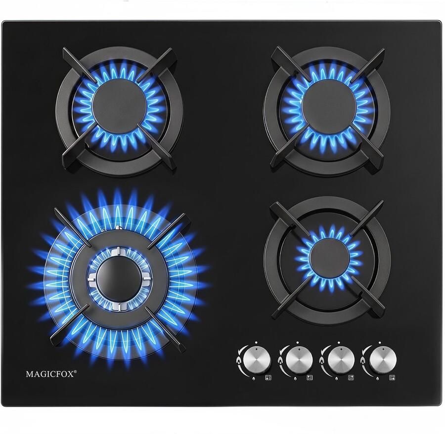 MAGICFOX Inbouw kookplaten met 4 Pitten – Gietijzeren Pannendragers – Thermokoppelbeveiliging – Geschikt voor Aardgas en LPG – 7 8 kW – 220-240 V - Foto 2