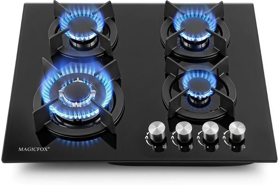 MAGICFOX Inbouw kookplaten met 4 Pitten – Gietijzeren Pannendragers – Thermokoppelbeveiliging – Geschikt voor Aardgas en LPG – 7 8 kW – 220-240 V