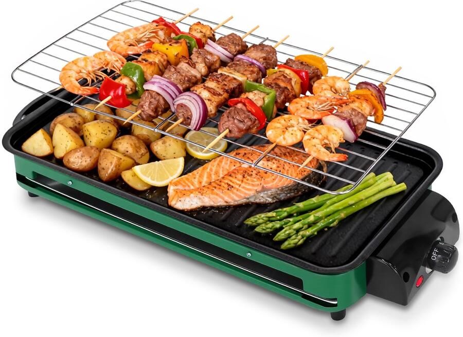 MAGICFOX Multifunctionele Bakplaat met Verstelbare Thermostaat-Antiaan bakplaat en Metalen BBQ--Elektrische Grillplaat-Rooster 46×22 cm