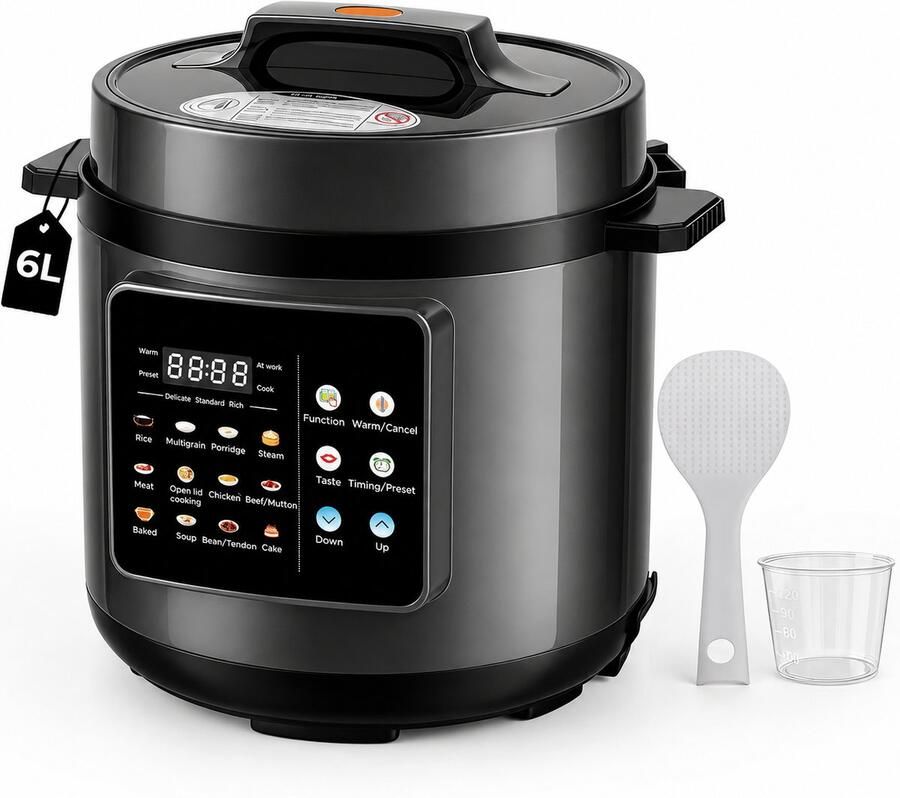 MAGICFOX Rijstkoker Multicooker met Touchbediening 6 L – 12-in-1 Rijstkoker met Stomer -24 Uur Programmeerbaar – Instelbare Textuur – Binnenpan met Antiaanbaklaag