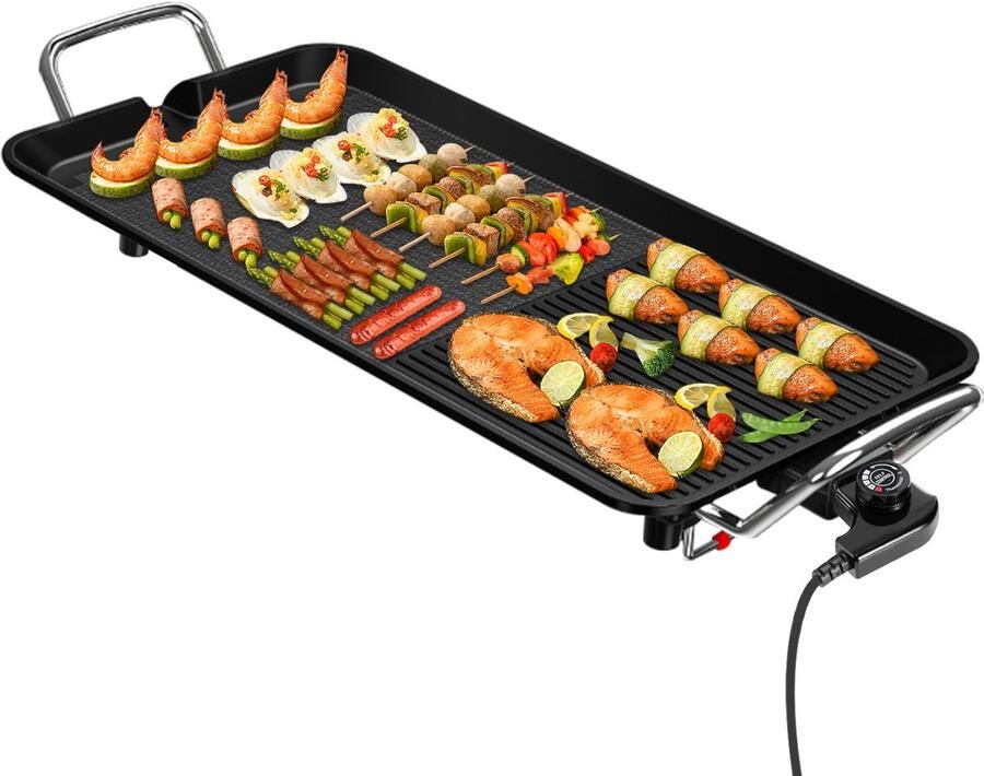 MAGICFOX XXL Elektrische Grillplaat-Teppanyaki Bakplaat- Antiaanbaklaag-Gemengd oppervlak-Verstelbare thermostaat voor 8 personen 68×28 cm - Foto 2