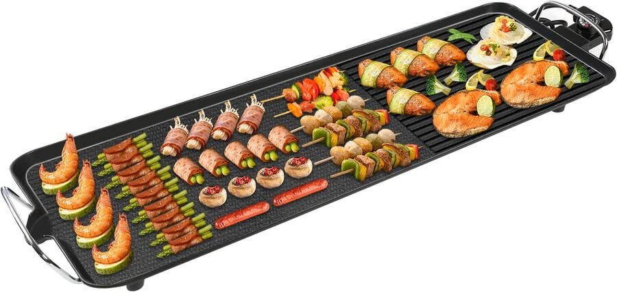 MAGICFOX XXL Elektrische Grillplaat-Teppanyaki Bakplaat- Antiaanbaklaag-Gemengd oppervlak-Verstelbare thermostaat voor 8 personen 68×28 cm
