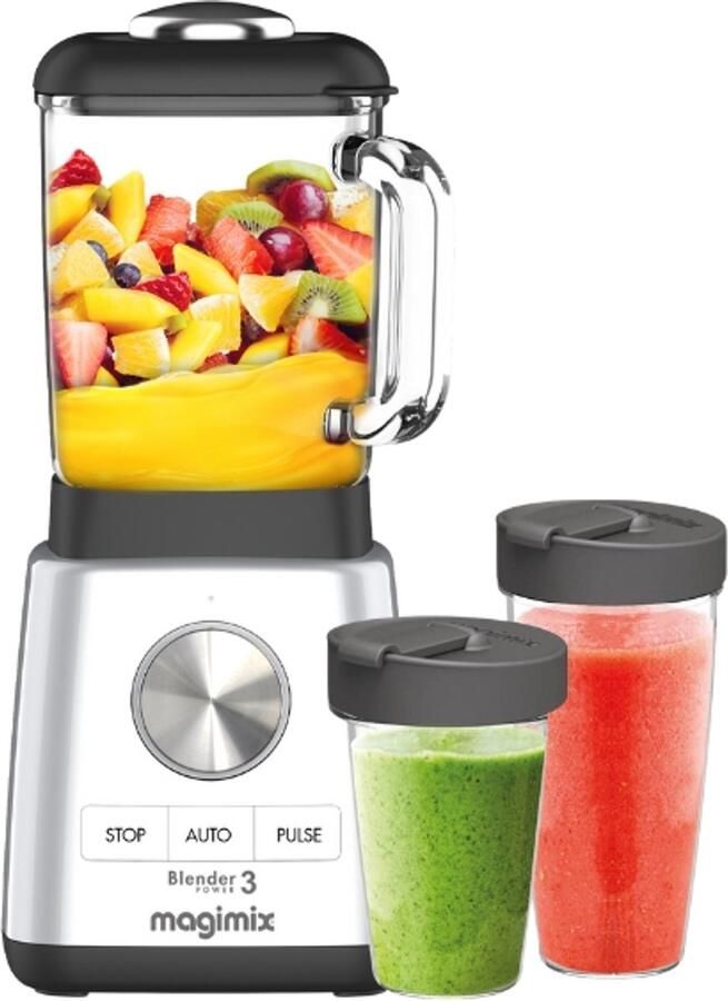 Magimix Blender Power 3 Smoothie Maker 1 2 Liter Ice Crusher Mat Chroom + To go cups
