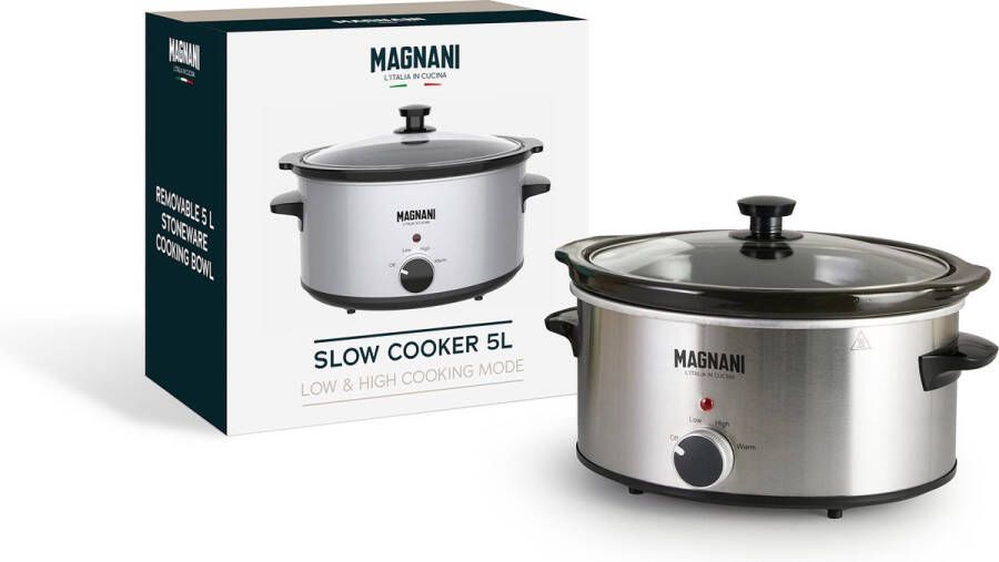 Magnani Slow cooker 5L Uitneembare Aardewerken binnenpan 3 warmtestanden
