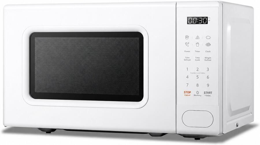 Magnetron 20 Liter 700 W – Digitale Magnetron met 6 Programma s 11 Vermogensstanden Ontdooifunctie Snelstart en Geheugenfunctie met Draaiplateau – Compact Wit