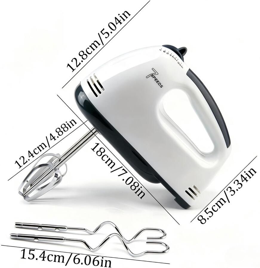 Maisentiel Handmixer 7 snelheden – 120W met roestvrijstalen kloppers en kneedhaken