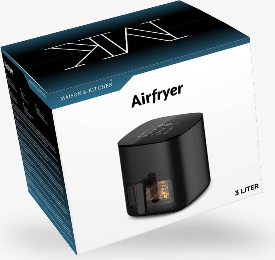 Maison & Kitchen Airfryer Heteluchtfriteuse airfryers- PFAS-vrij 1350W 3L Inhoud 80ºC tot 200ºC Zwart