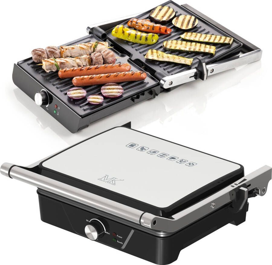 Maison & Kitchen Contactgrill Tosti apparaat 2000W 180° Uitklapbaar Tosti-ijzers PFAS VRIJ Contactgrills Zwart