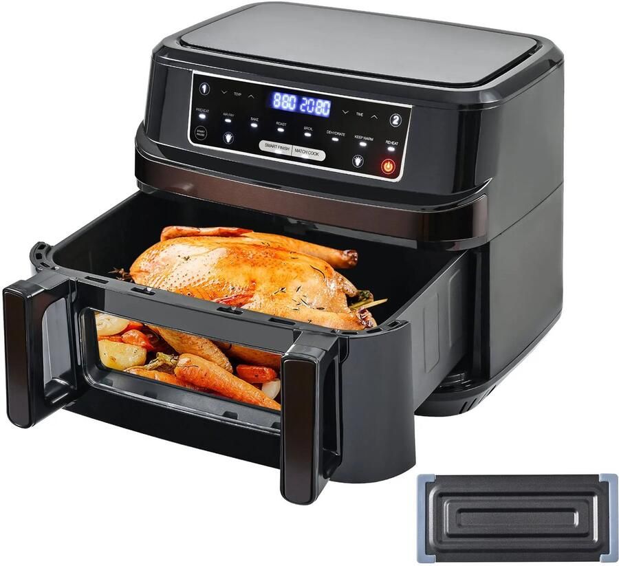 MakkelijkMooi 12 ltr Heteluchtoven met Kijkvenster Airfryer Eén of Dubbele Kamers Verstelbaar Touchscreen 8 Programma's