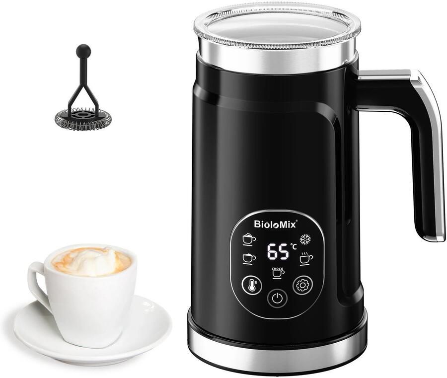 MakkelijkMooi 5-in-1 Schuim Maker Melkopschuimer Romig Melkschuim of Chocolademelk Automatische Temperatuurregeling Zwart