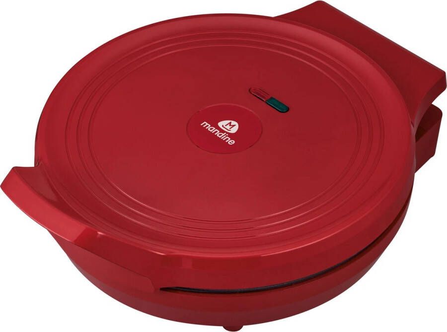 Mandine Pizza en Grill Apparaat MPM1000-23 2-in-1 Pizza en Grill Antiaanbaklaag Vetafvoersysteem 1400W Vermogen 30 cm Diameter Rood