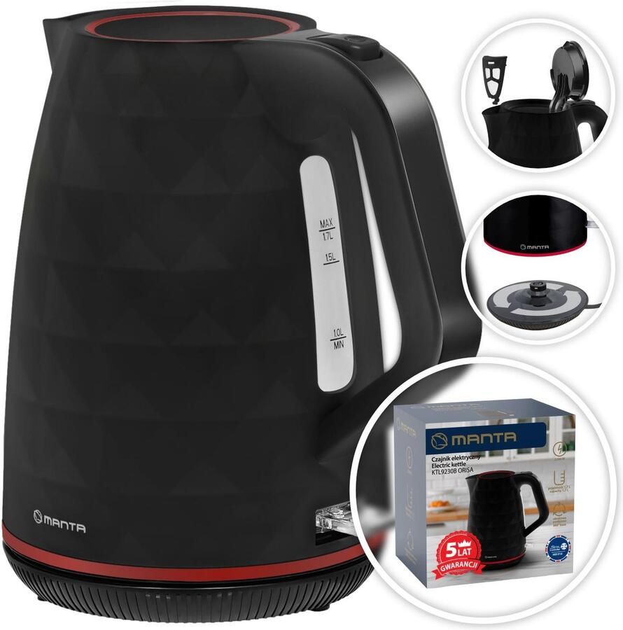 Manta Orisa Draadloze Elektrische Waterkoker 1 7L 2200W Zwart