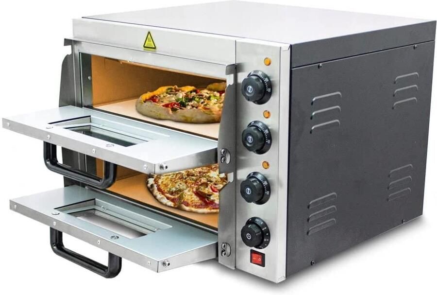 Many_brands Elektrische Pizzamaker 3000W met Steenplaat Dubbele Kamer
