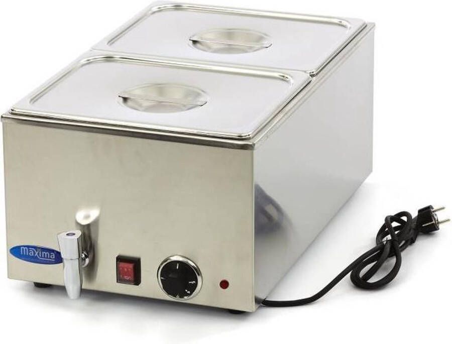 Maxima Bain Marie met Tapkraan incl. 2x 1 2 GNSet Elektrisch RVS Professioneel Met Gastronormbakken Voedsel Warmhouden