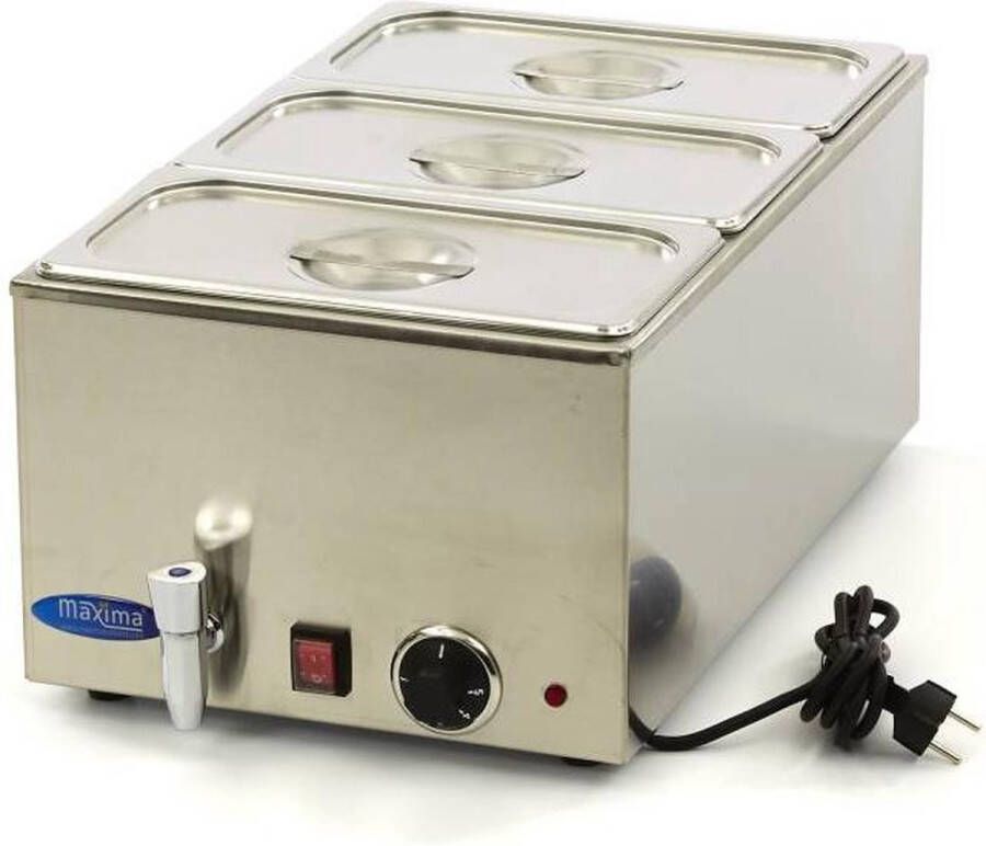 Maxima Bain Marie met Tapkraan incl. 3x 1 3 GNSet Elektrisch RVS Professioneel Met Gastronormbakken Voedsel Warmhouden - Foto 2
