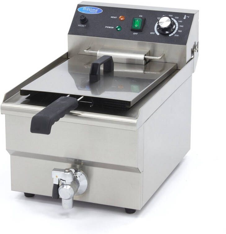 Maxima Frituurpan 13 L 1 Mand met Tapkraan Friteuse 1 KG Frites Professioneel RVS Frituur Pan 13 liter