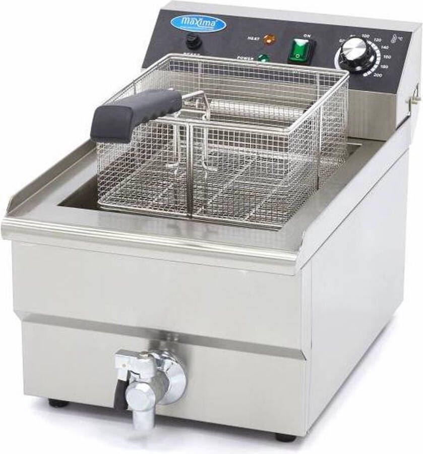 Maxima Frituurpan 16 L 1 Mand met Tapkraan Friteuse Professioneel RVS Frituur Pan 16 liter