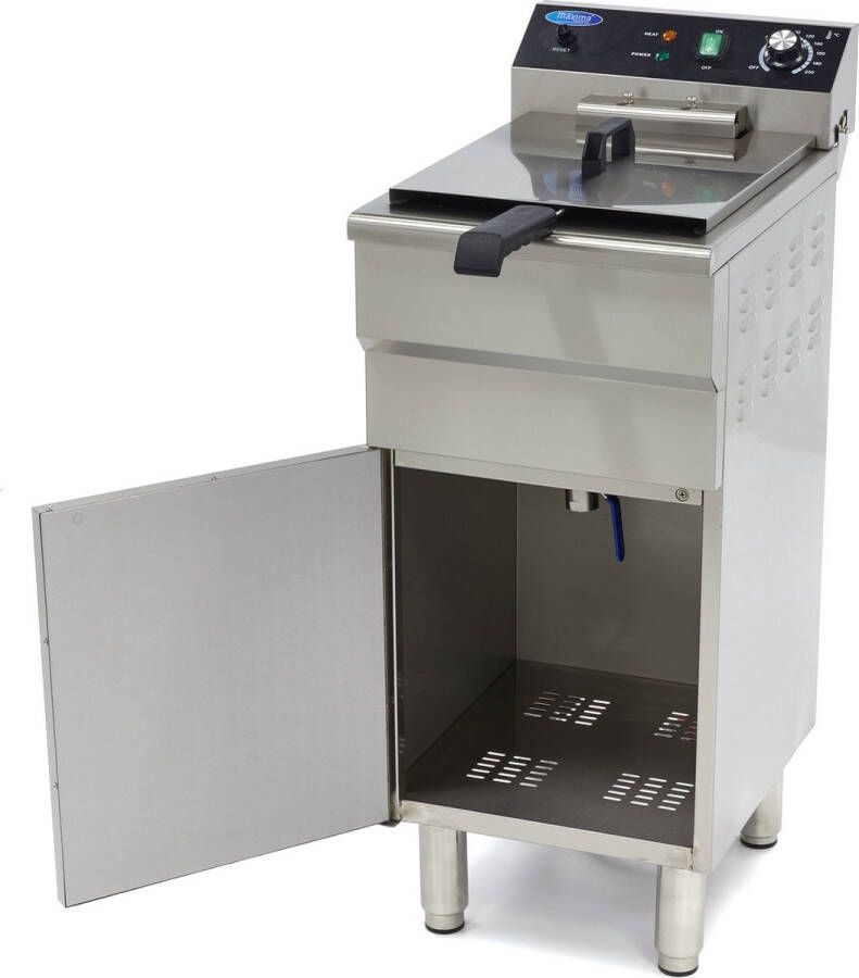 Maxima Frituurpan 16 L 1 Mand met Tapkraan en Opbergruimte Kookapparatuur Friteuse