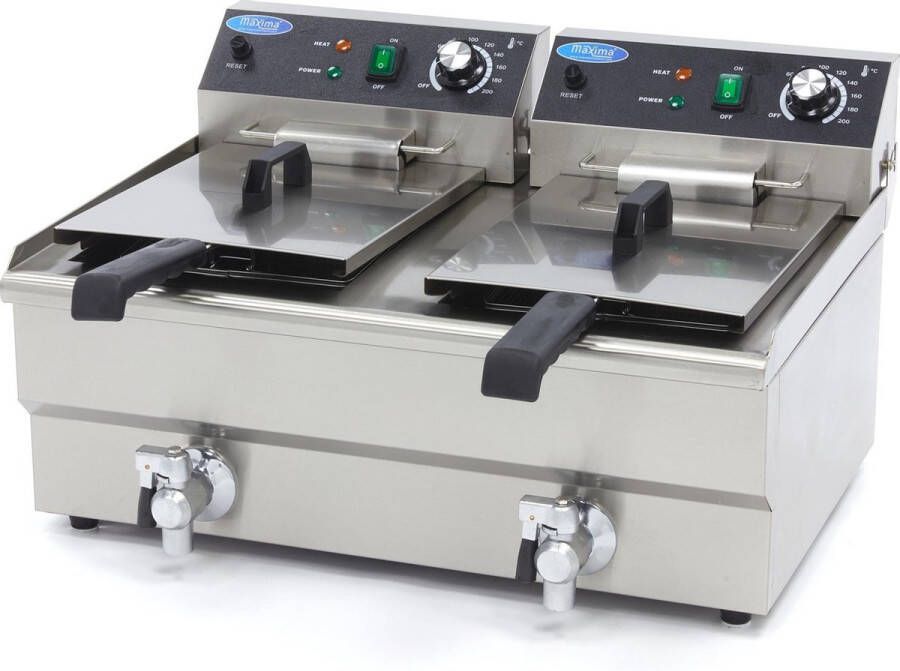 Maxima Frituurpan 2x 13 L 2 Manden met Tapkraan Friteuse Dubbele Horeca Frituur Pan RVS Professioneel 26 Liter