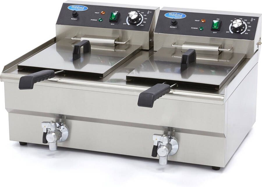 Maxima Frituurpan 2x 16 L 2 Manden met Tapkraan Friteuse Dubbele Horeca Frituur Pan RVS Professioneel 32 Liter