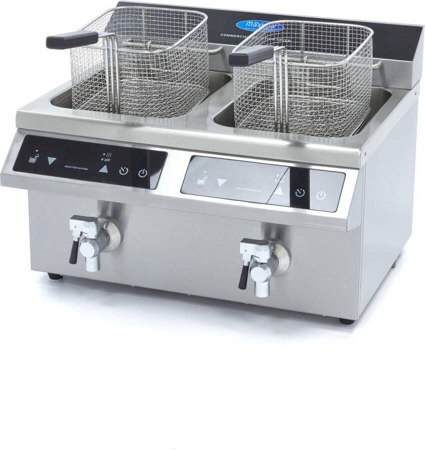 Maxima Frituurpan 2x 8 L 2 Manden met Tapkraan Inductie Kookapparatuur Friteuse