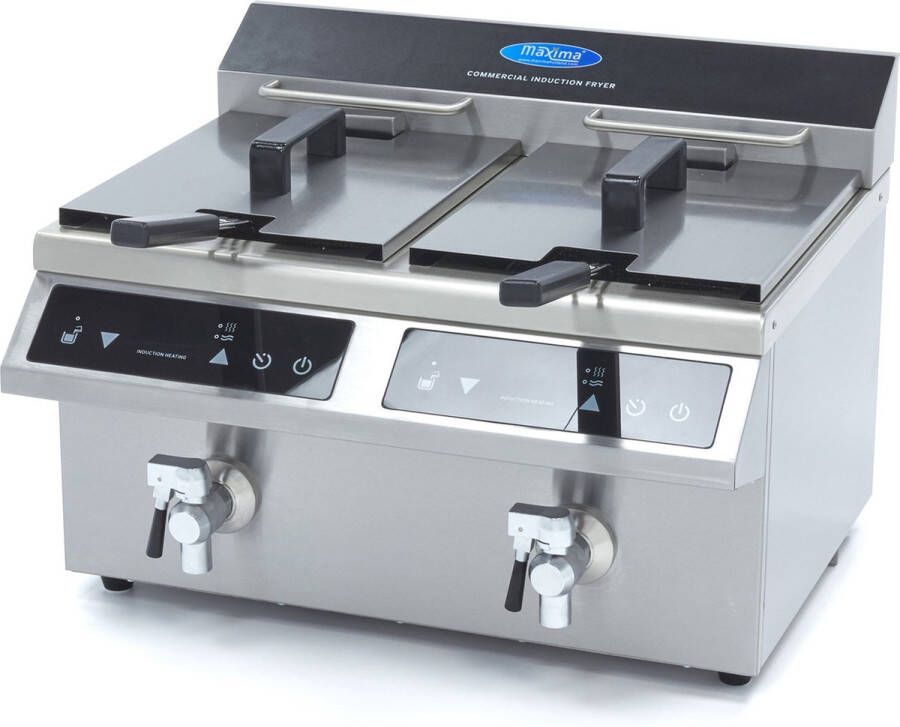 Maxima Frituurpan 2x 8 L 2 Manden met Tapkraan Inductie Kookapparatuur Friteuse