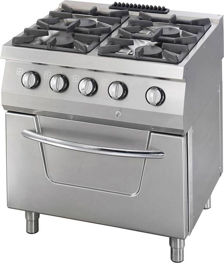 Maxima Heavy Duty Fornuis 4 Pitten Dubbel 70 cm Diep 36 kW Gas incl. Elektrische Oven