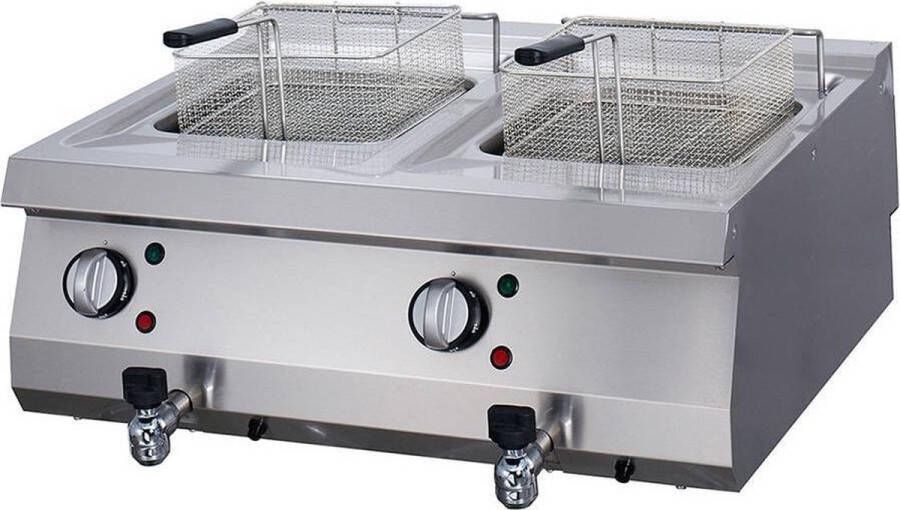 Maxima Heavy Duty Friteuse 2 x 12 L Dubbel 70 cm Diep met Tapkraan Elektrisch