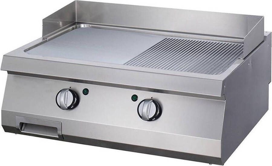 Maxima Heavy Duty Grillplaat Half Gegroefd Chroom Dubbel 70 cm Diep Elektrisch