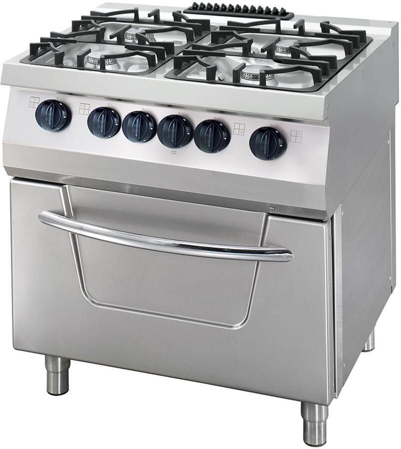 Maxima Heavy Duty Fornuis 4 Pitten Dubbel 70 cm Diep 36 kW Gas incl. Elektrische Oven