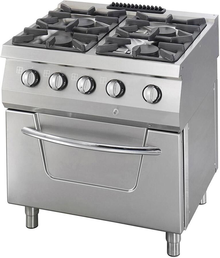 Maxima Heavy Duty Fornuis 4 Pitten Dubbel 70 cm Diep 37 kW Gas incl. Oven