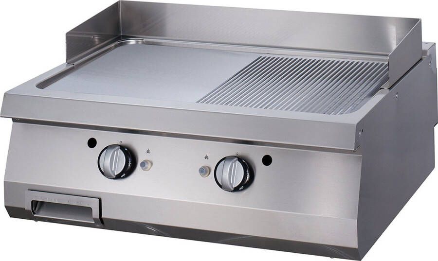 Maxima Premium Grillplaat Half Gegroefd Chroom Dubbel 90 cm Diep Gas Kookapparatuur Grillplaat