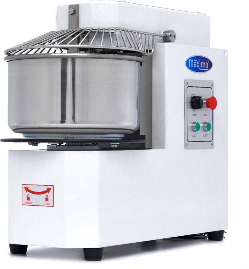 Maxima Spiraalkneder 20 L 12 Kg Deeg Zilvergrijs Deegmixer 20 liter Mengkom Deegkneder met Veiligheidskooi