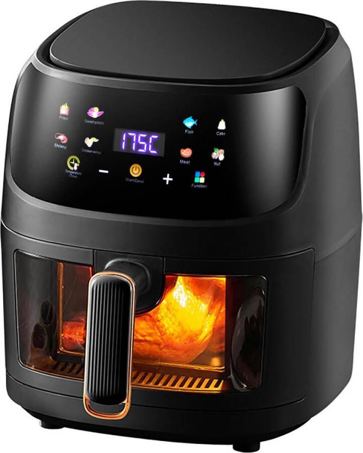 MCBOSON Visuele Airfryer Hetelucht friteuse 8L Ecran LED Tactiel Advable Temperatuur 80-200 ° C 8 automatische programma's Zwart