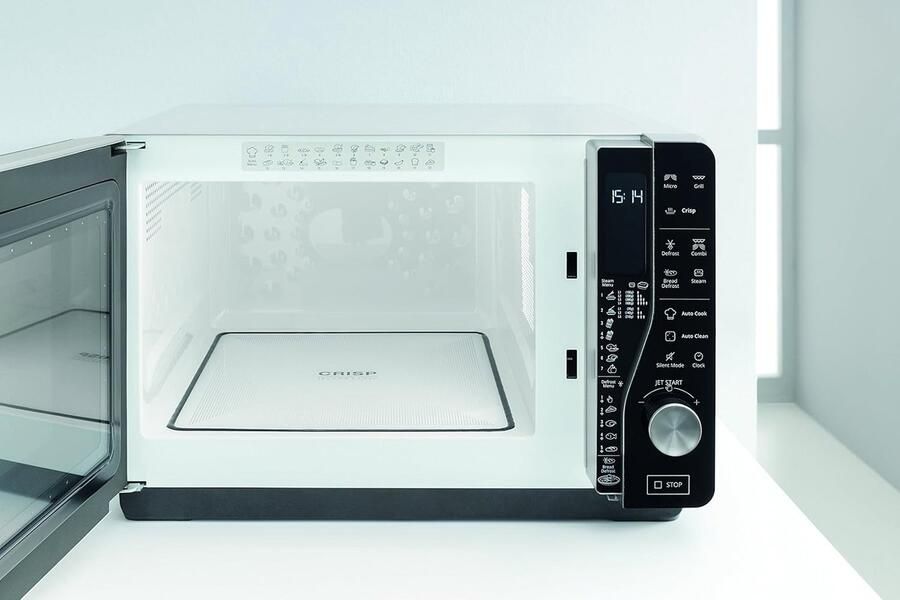 Medahomestore Magnetron met Grill & Stoomfunctie 25L – Full Flat Technologie zonder Draaiplateau – Crisp & Autoclean Functie – 800W Magnetron + 1000W Grill – Vrijstaande Zilveren Combi Magnetron –