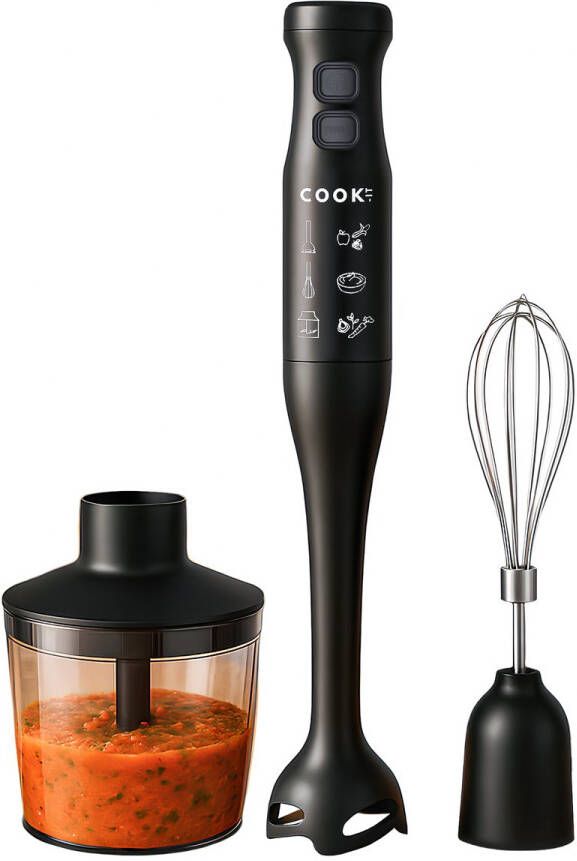 Media Evolution COOK-IT 3-in-1 Staafmixer 2 Snelheden (Normaal & Turbo) Krachtig Mengen & Pureren Inclusief Hakmolenbeker & Garde Voor Snelle en Veelzijdige Keukenbereidingen