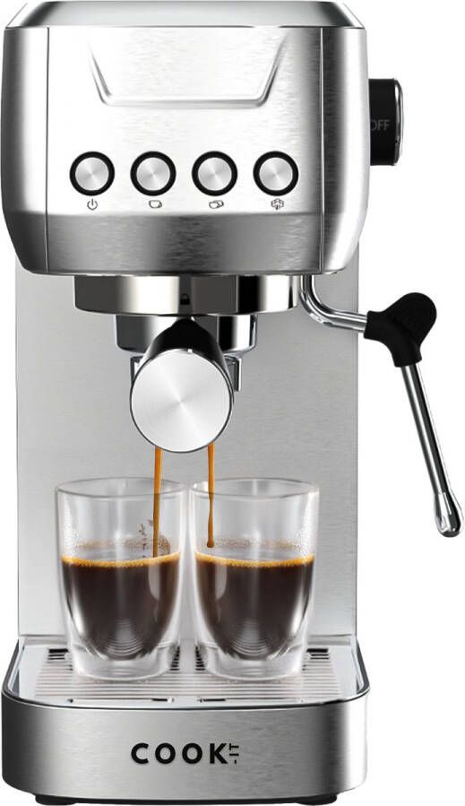 Media Evolution COOK-IT Espressomachine 20 Bar Piston Koffiemachine RVS Met Stoompijpje Pistonmachine Espresso Cappuccino & Latte 1 3L Waterreservoir - Foto 2