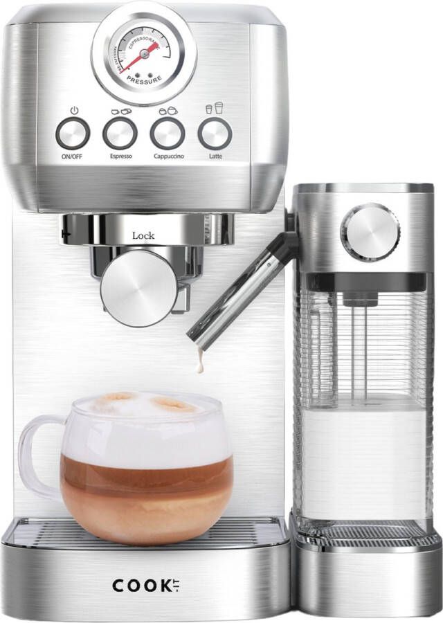 Media Evolution Espressomachine 20 Bar Koffiemachine met Automatische Melkopschuimer Pistonmachine Cappuccino & Latte Italiaanse pomp Vol RvS COOK-IT
