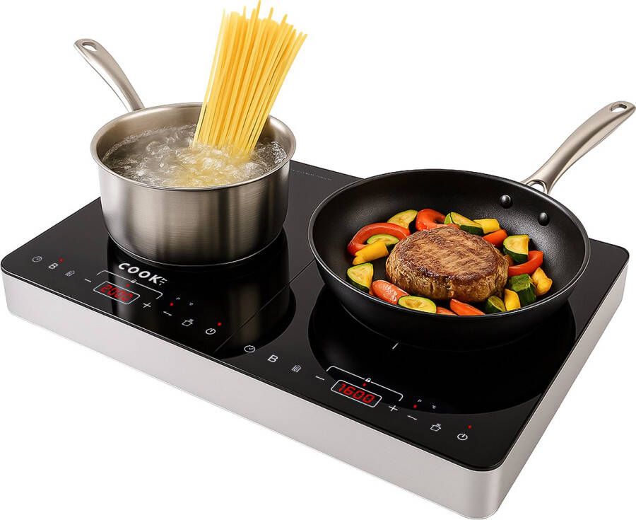 Media Evolution COOK-IT Inductie Kookplaat 2 Pits Vrijstaand 1500W + 2000W Timer 8 Standen Zwart