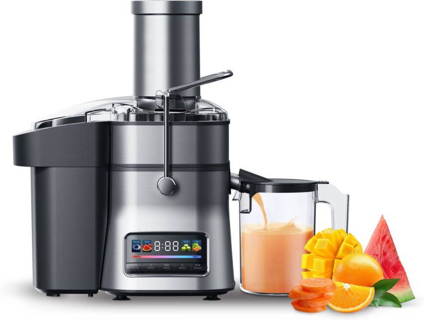 Media Evolution COOK-IT JUICER PRO Roestvrijstalen Sapcentrifuge Kleurrijk LED-displaypaneel Drukknopschakelaar met 6 Snelheden 3 Vooraf Ingestelde Programma s Extra Grote Vulschacht 84 mm 1L Sapkan met Schuimscheider 2 5L Pulpcontainer RVS Microzeef - Foto 2