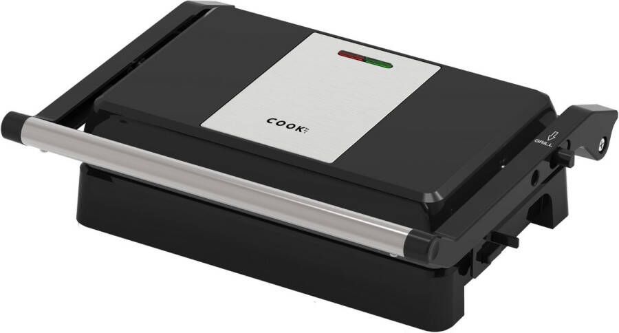 Media Evolution COOK-IT QuickPress Grill PFAS-vrije Antiaanbaklaag 180° Uitklapbaar Zwevend Scharnier Vetopvangbakje Cooltouch Handgreep