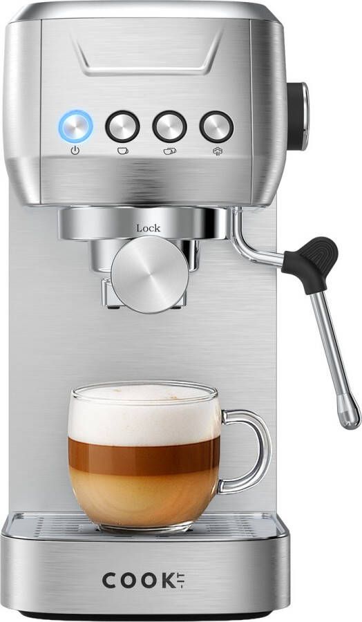Media Evolution COOK-IT Espressomachine 20 Bar Piston Koffiemachine RVS Met Stoompijpje Pistonmachine Espresso Cappuccino & Latte 1 3L Waterreservoir