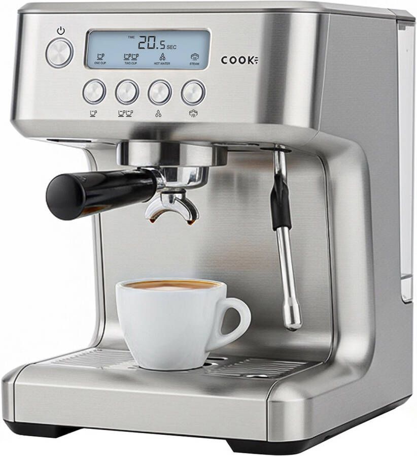 Media Evolution Espressomachine Pro 20 Bar Piston Koffiemachine Melkopschuimer RVS Baristina Instelbare Extractietemperatuur Pistonmachine Espresso Cappuccino & Latte 2 Liter Waterreservoir COOK-IT