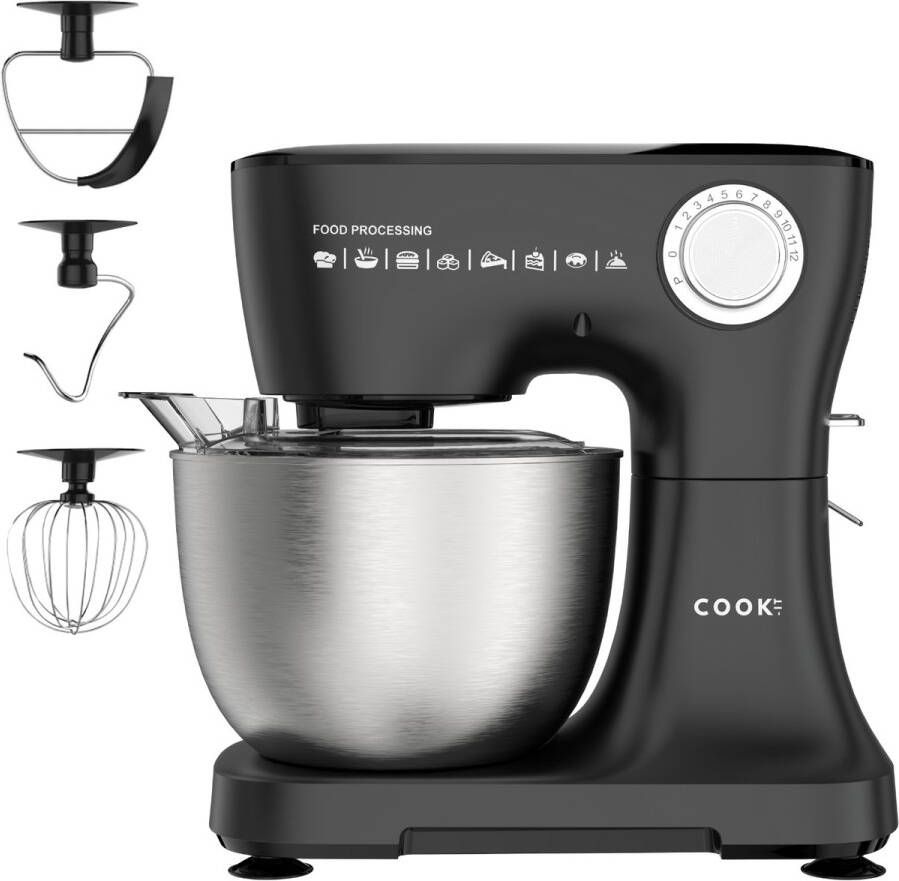 Media Evolution Keukenmachine Plus Keukenrobot Foodprocessor met 12 standen Keukenmixer met RVS kom Drie Opzetstukken 4 5L COOK-IT