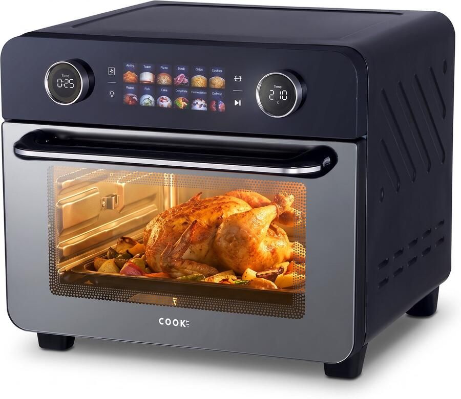 Media Evolution Airfryer Oven XXL 25 Liter Heteluchtfriteuse & Mini Oven in één 12 Programma's 35 tot 230 °C 2250W Met Draaispit Mand & Bakplaat Zwart COOK-IT