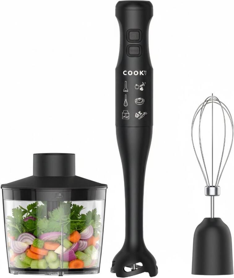 Media Evolution COOK-IT 3-in-1 Staafmixer 2 Snelheden (Normaal & Turbo) Krachtig Mengen & Pureren Inclusief Hakmolenbeker & Garde Voor Snelle en Veelzijdige Keukenbereidingen